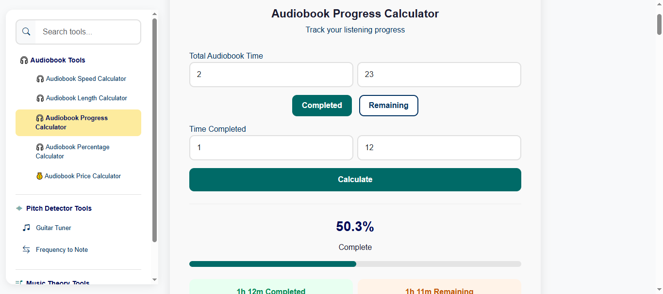 audiobook calculator screenshot 1
